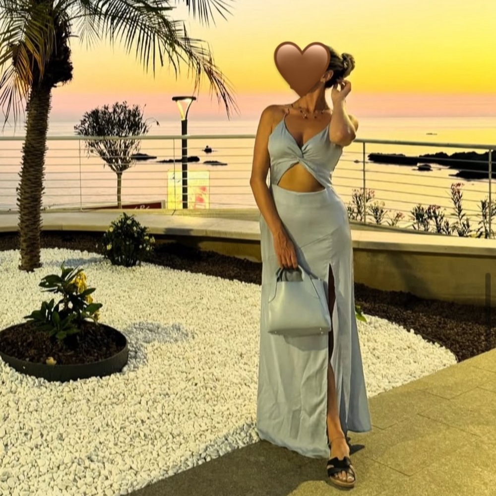 Light Blue Strappy Dress with Cutout
